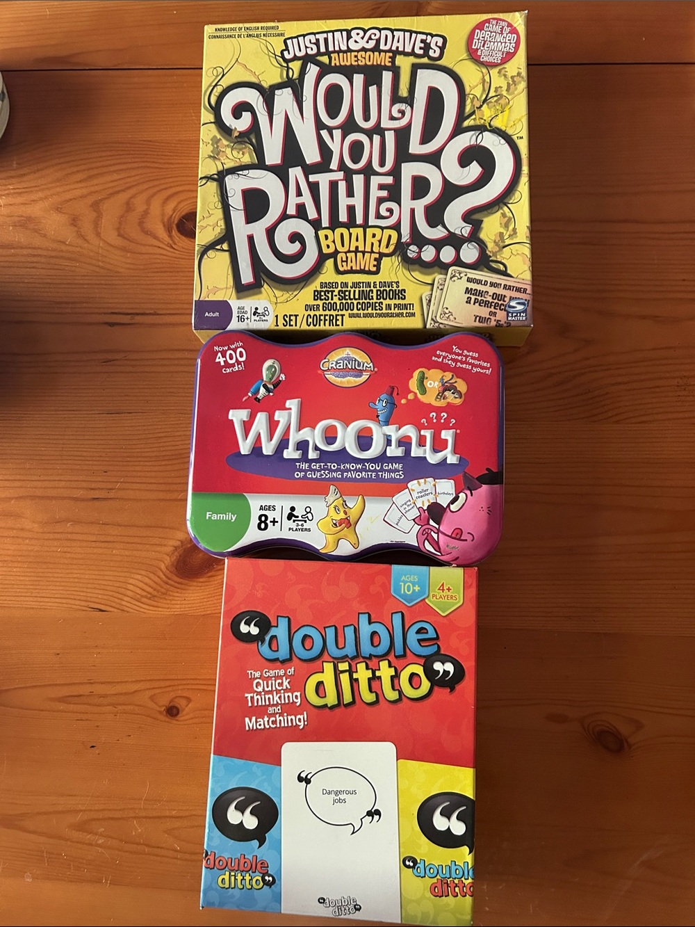 New Bundle 3 Family Games -Cranium Whoonu, Would You Rather, Double Ditto